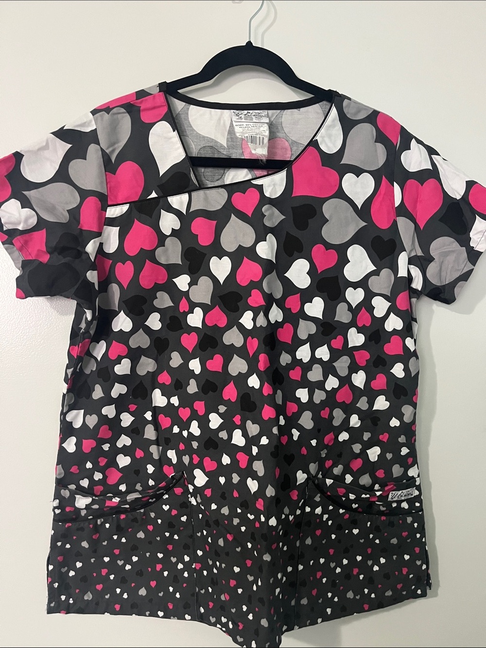 UA Scrubs Heart-Print V-Neck Scrub Top in Black, Pink, White, Gray